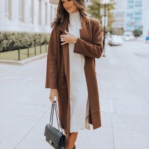 J.Crew Ella open-front long sweater blazer Coat Chocolate Brown S